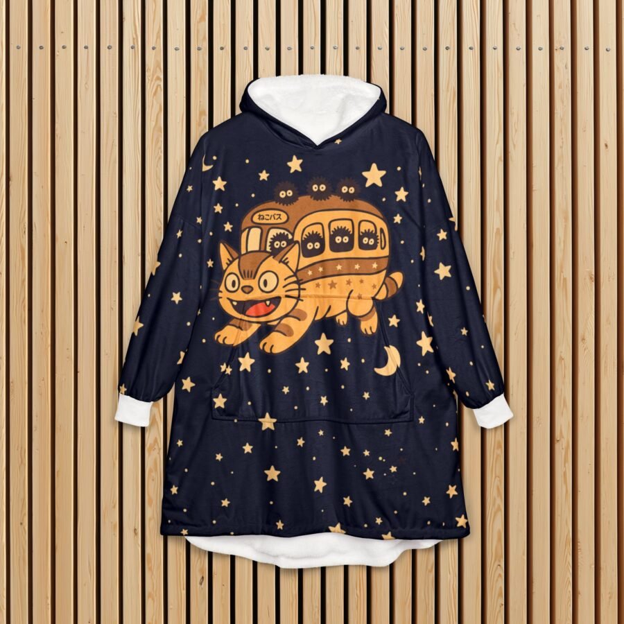 Catbus Hooded Blanket, Totoro Fleece Throw, Studio Ghibli Wearable Blanket, Soot Sprites Gift, Christmas Loungewear ghibli christmas gift