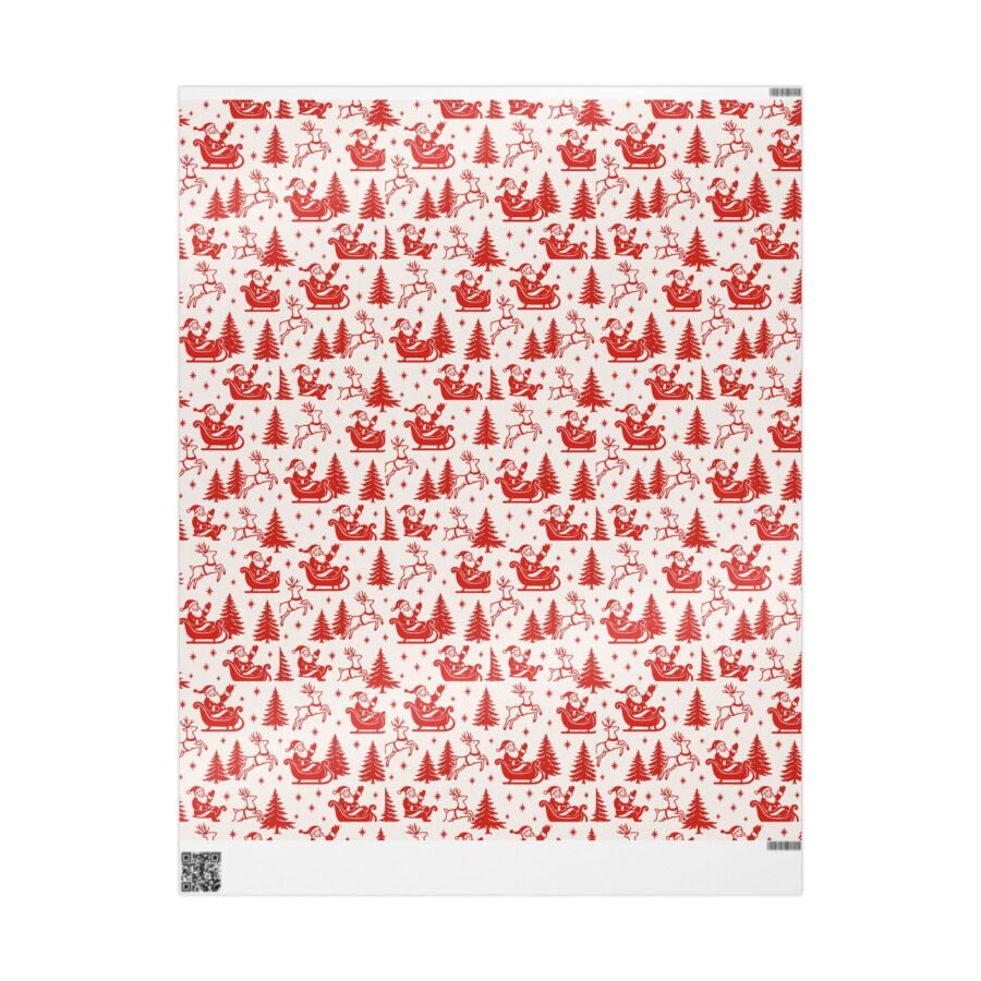 Wrapping Papers, Red White Vintage Santa Design, Classic Christmas Gift Wrap, Retro Reindeer Sleigh Pattern, Holiday Luxury Paper
