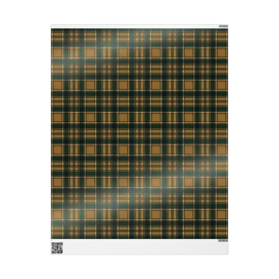 Christmas Wrapping Paper, Holiday Gift Wrap, Festive Present Packaging, Green and Gold Burberry Plaid Pattern,