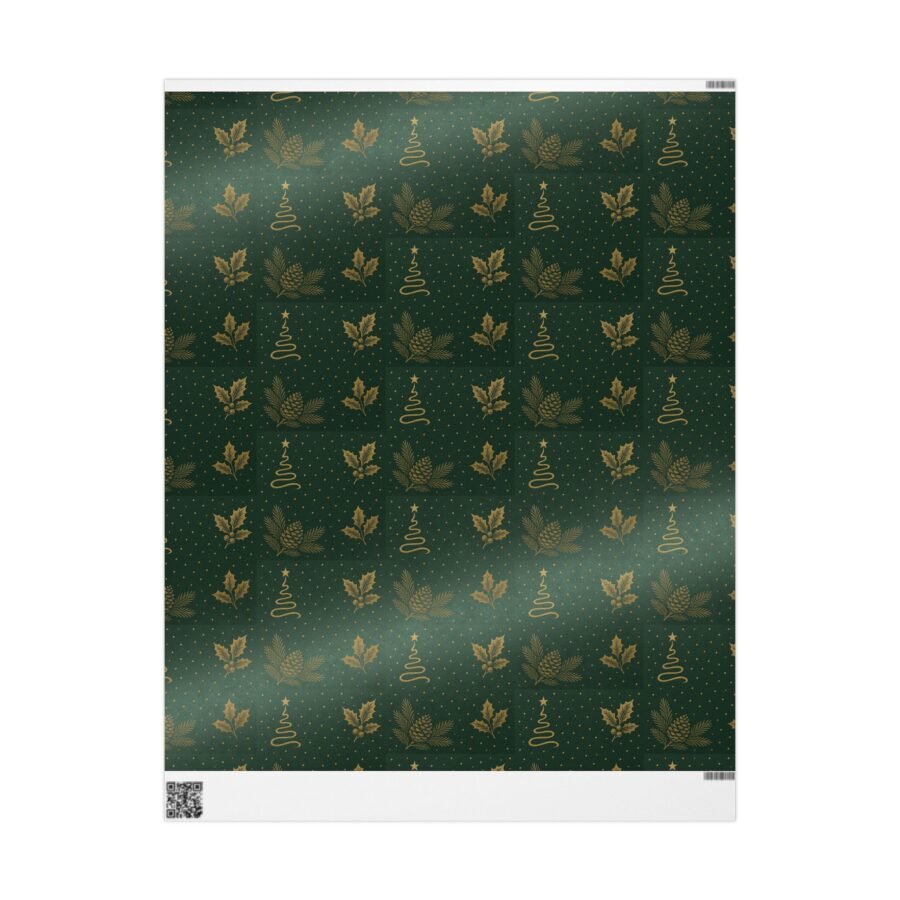 Wrapping Papers, Luxury Green & Gold Christmas Gift Wrap, Holly Pattern, Premium Holiday Decor, Elegant Xmas Wrapping Sheets